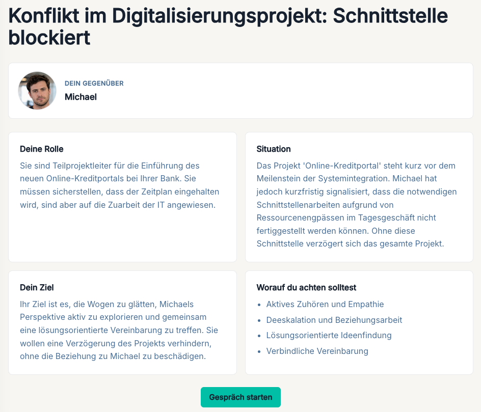 Conelio Szenarioauswahl und Vorbereitung